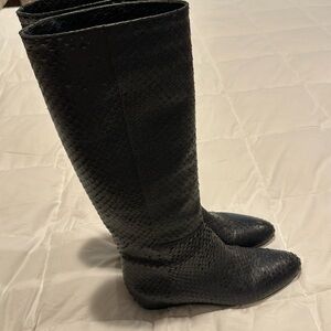 Loeffler Randall boots, black snake skin with wedge heel, good condition